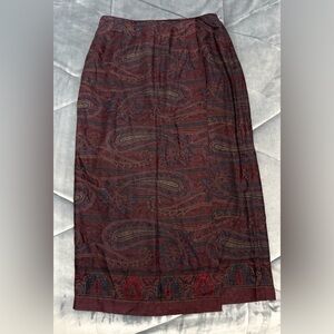 VTG Talbots Dark Purple/Navy/Olive/Burgundy Paisley Patterned Skirt Sz 12